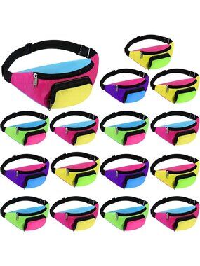 16 Neon Fanny Packs - 80's & 90's Retro Waist Bags for Festivals & Parties